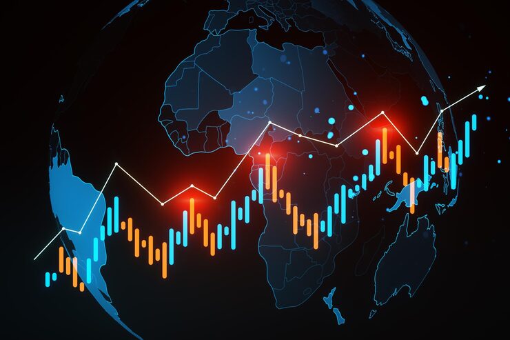 forex trading graph with global map black background 3d rendering 670147 112312